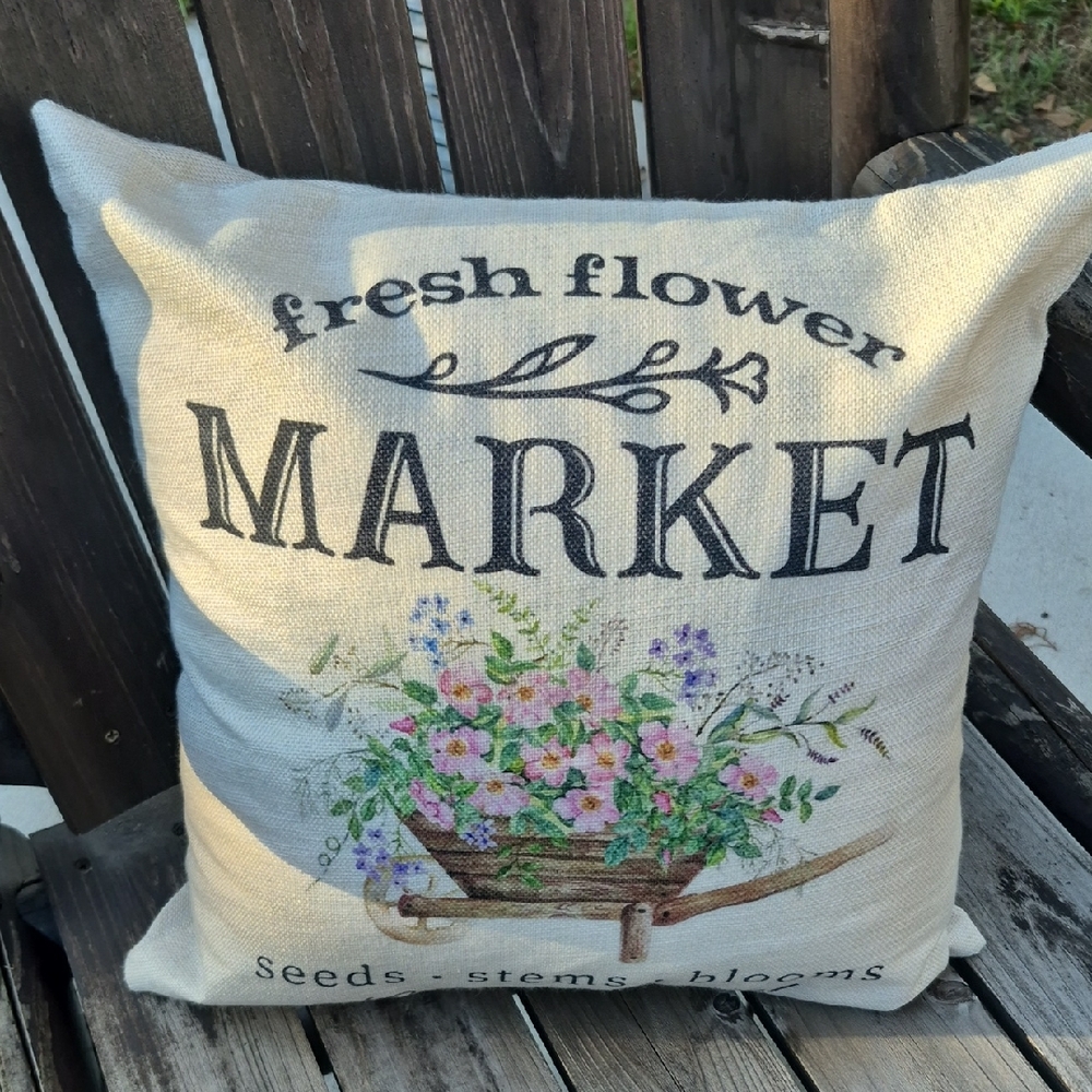 Fresh Flower Market Seeds Stems Blooms Cut Fresh Daily Throw Pillow Case Floral